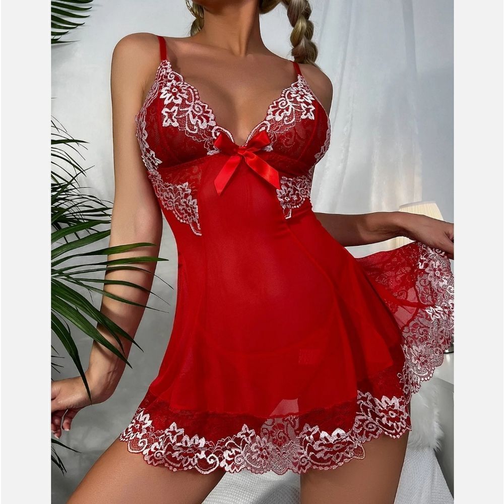 Sexy Women Lace Lingerie Babydoll Strap Chemise Sleepwear Nighty Dress G-string
